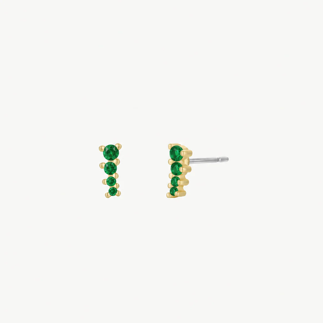 Mini Crawler - Emerald CZ - Gold Earrings