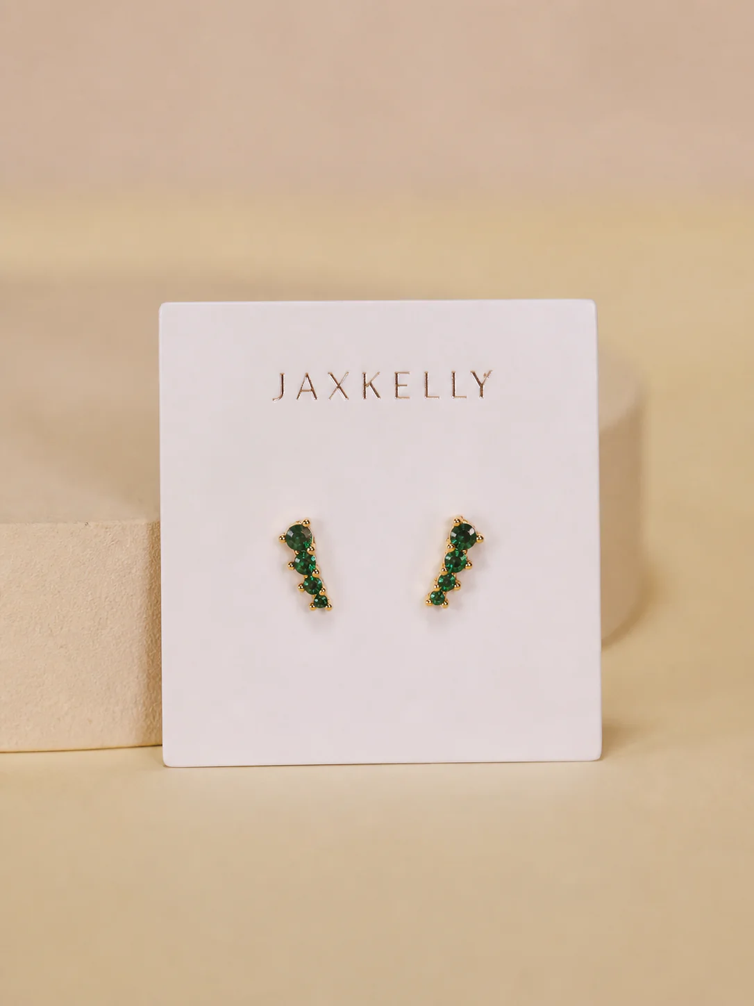 Mini Crawler - Emerald CZ - Gold Earrings 2
