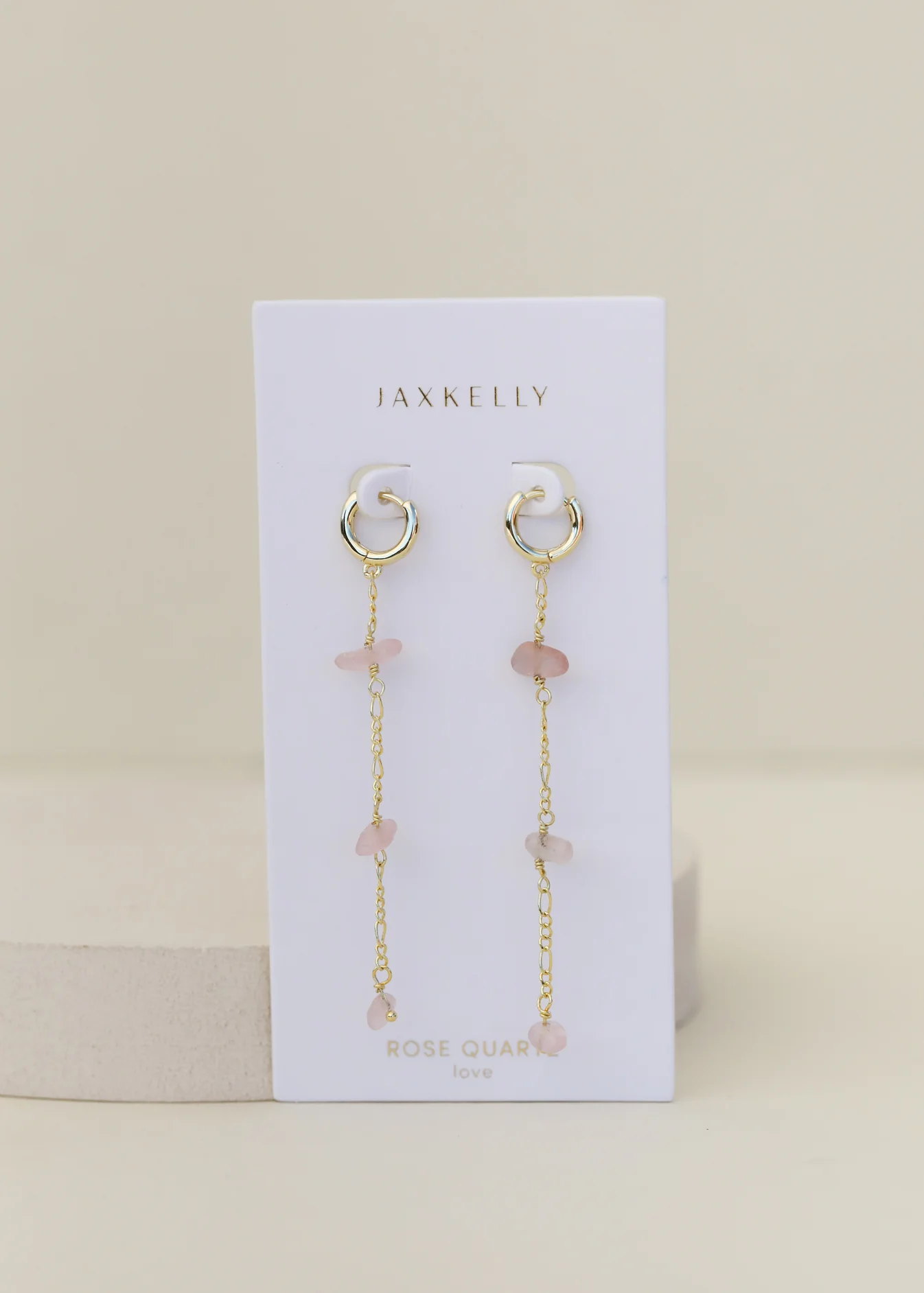 Raw Gemstone Chain Drop Earring - Rose Quartz 2