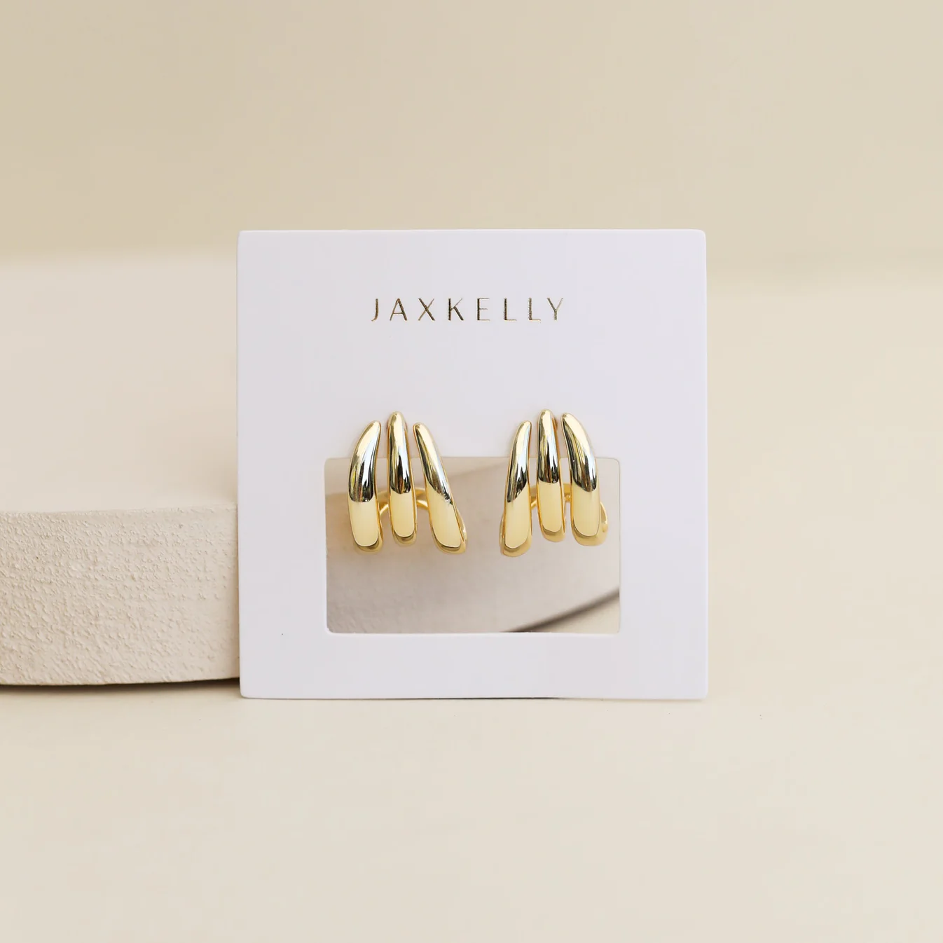 Gold Three Hoop Huggie 2
